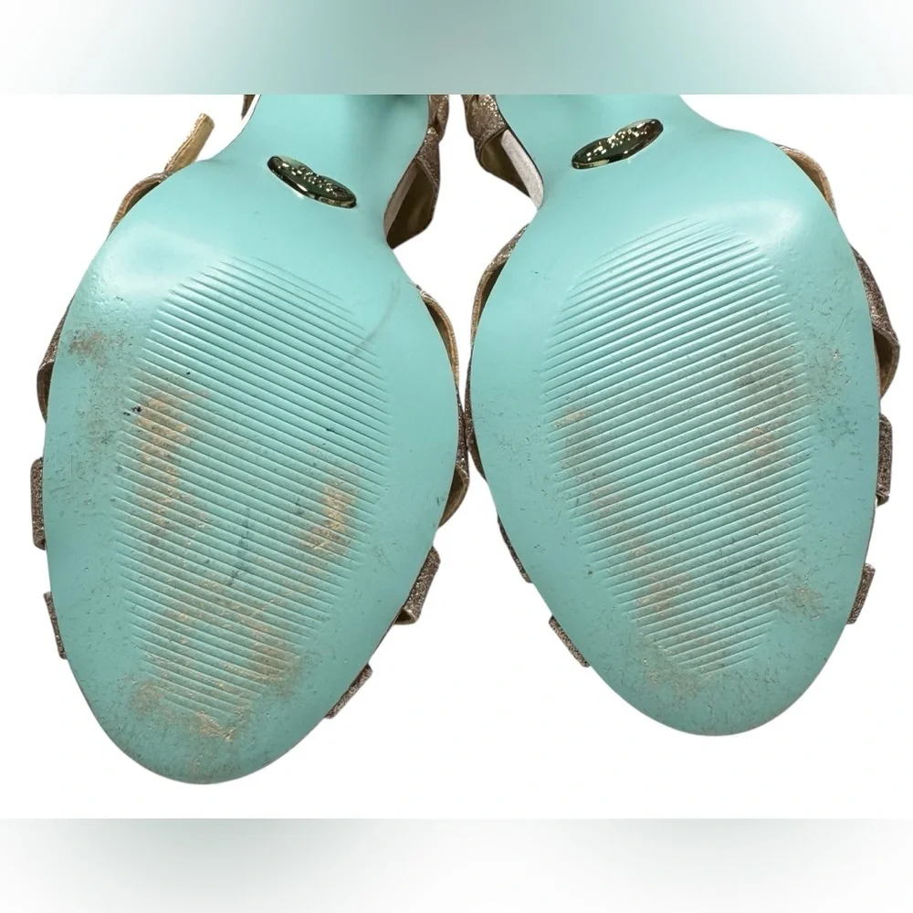 Betsey Johnson Tee Gold Glitter T-Strap High Heel Shoes Size 8 - Picture 12 of 14